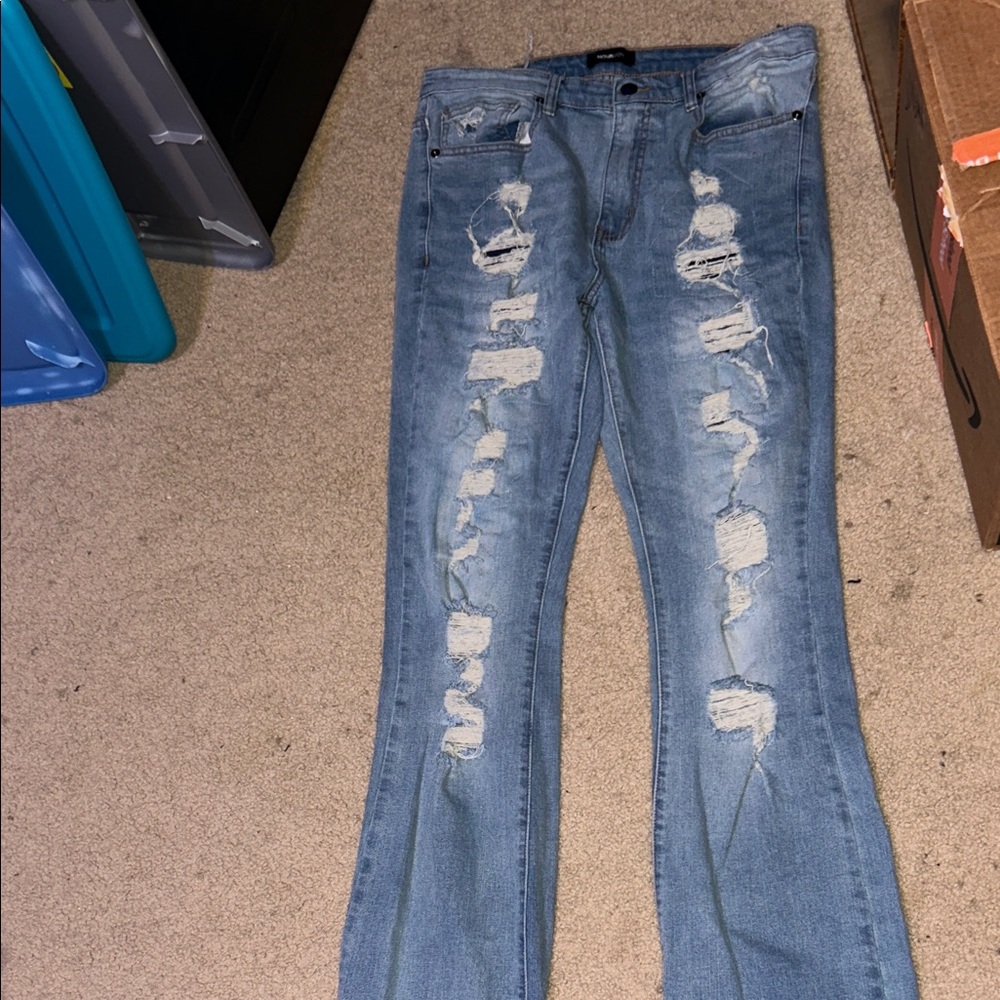HP🎊Men's Light Blue Distressed Flare Jeans